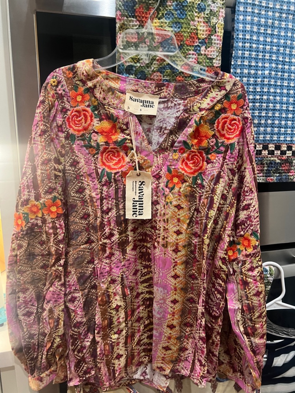 Savannah Jane Savannah Jane Embroidered Boho Top NWT Small Floral Western Blouse